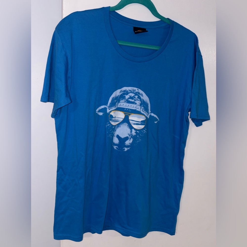 Blue Graphic T-Shirt with Cool Sheep Design